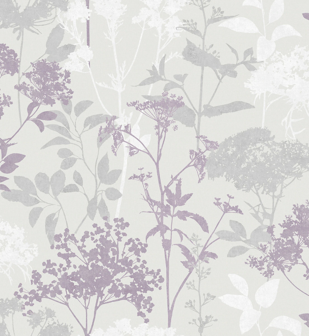 Fine Décor - Grey & Mauve Purple Meadow Floral Feature Wallpaper