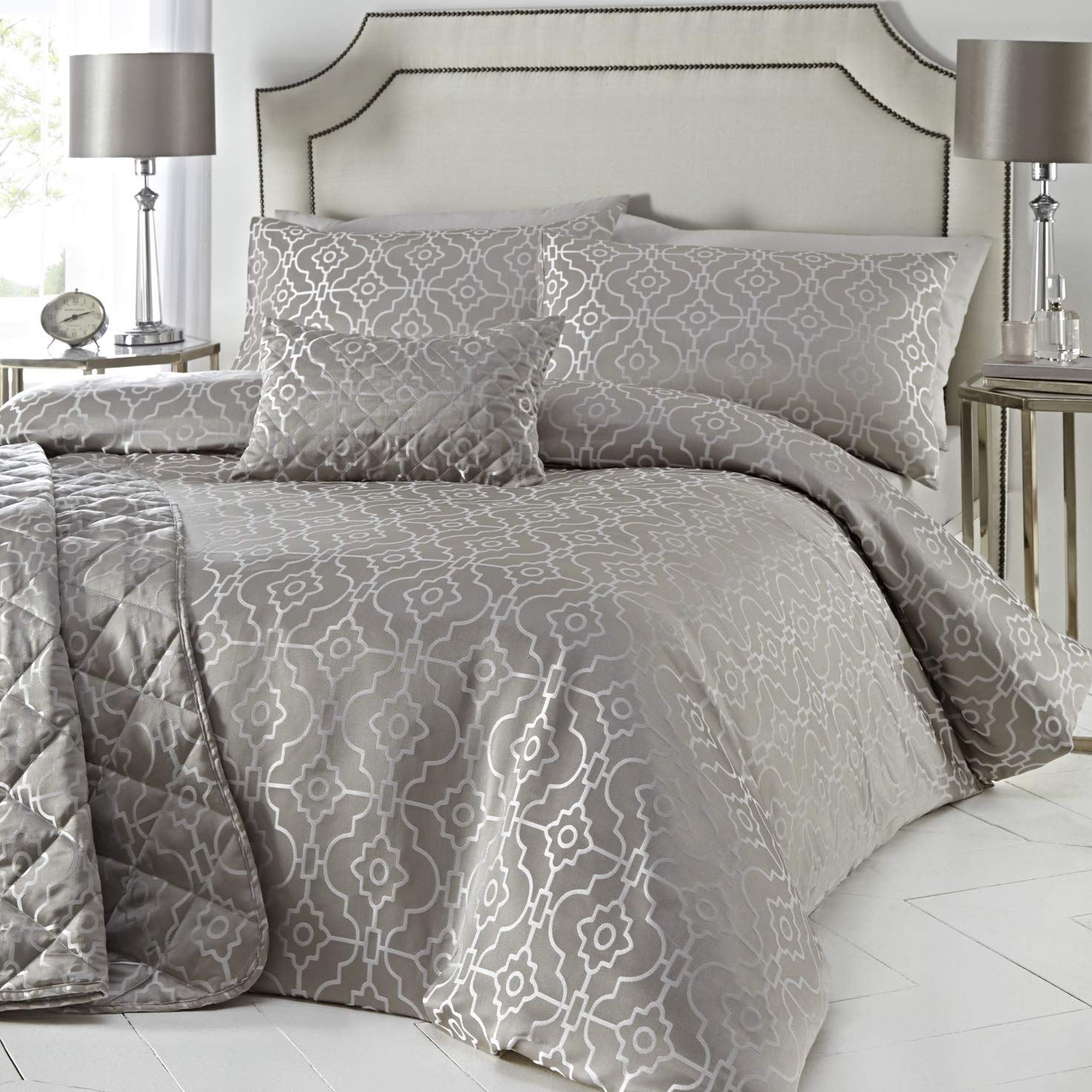 Luxury Silver Embroidered Jacquard Duvet Quilt Cover Bedding Set OR ...