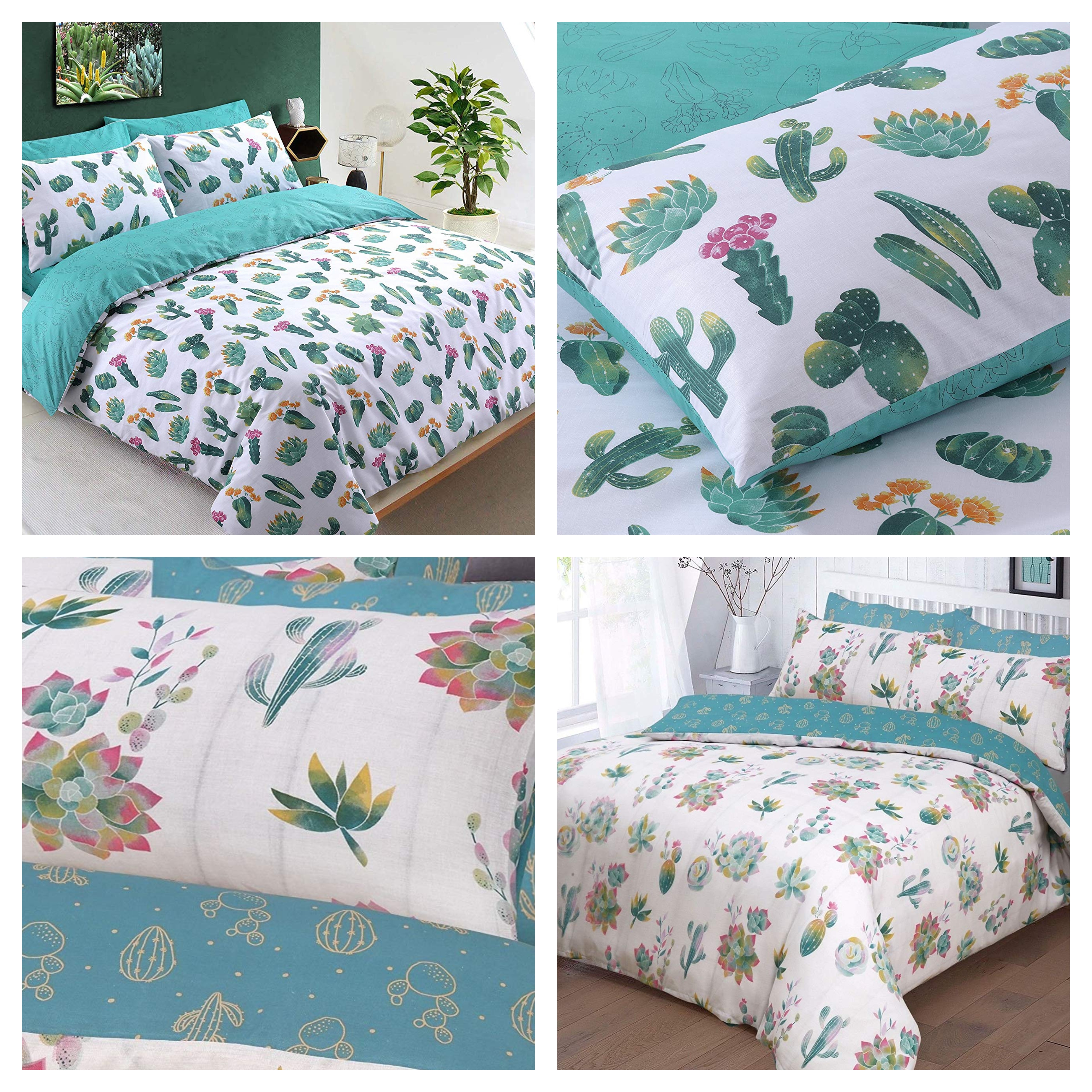 Reversible Tropical Cactus Print Duvet Quilt Cover Pillowcase